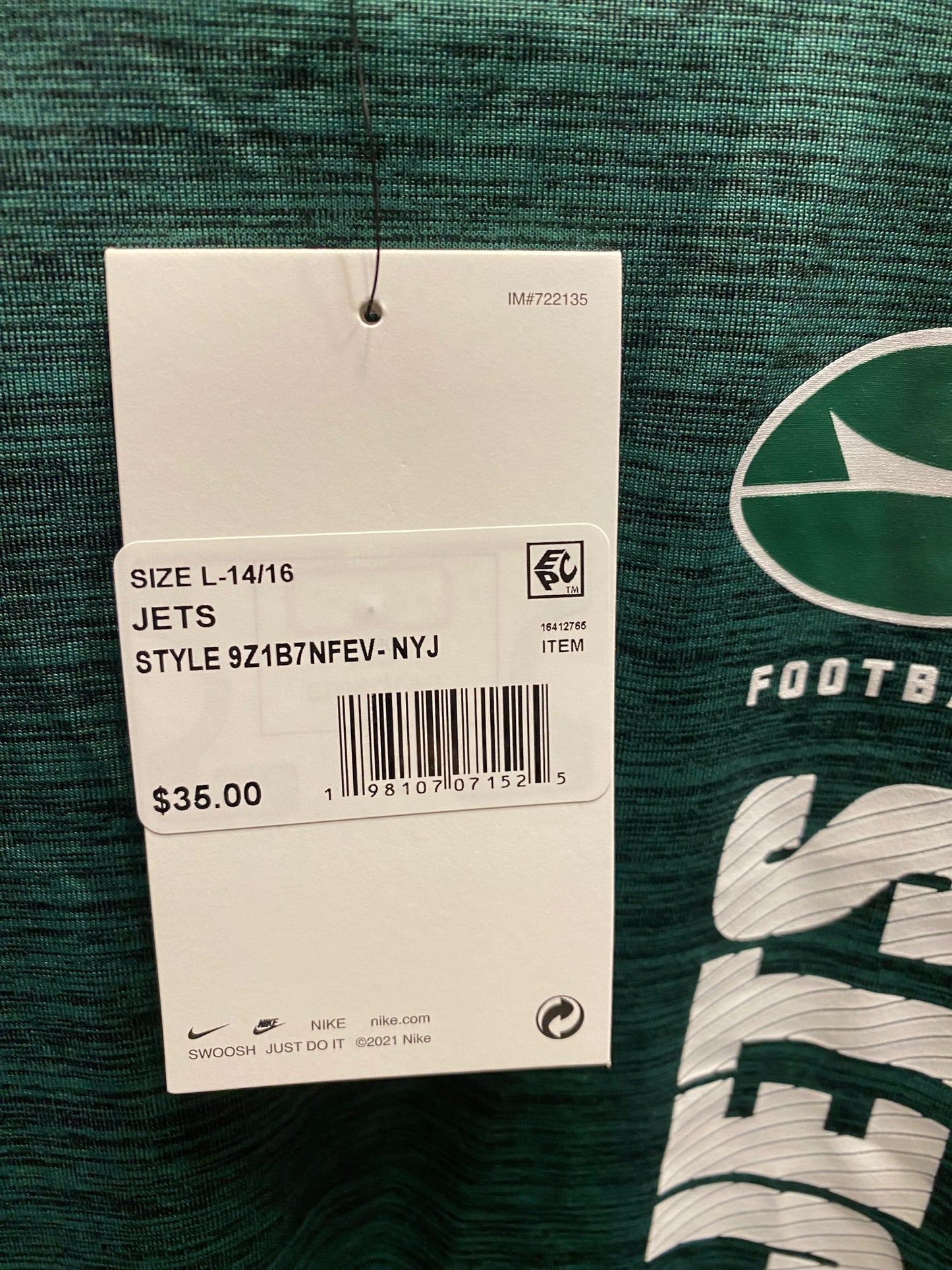 Nike NFL New York Jets Youth Large Dri-Fit T-Shirt NWT