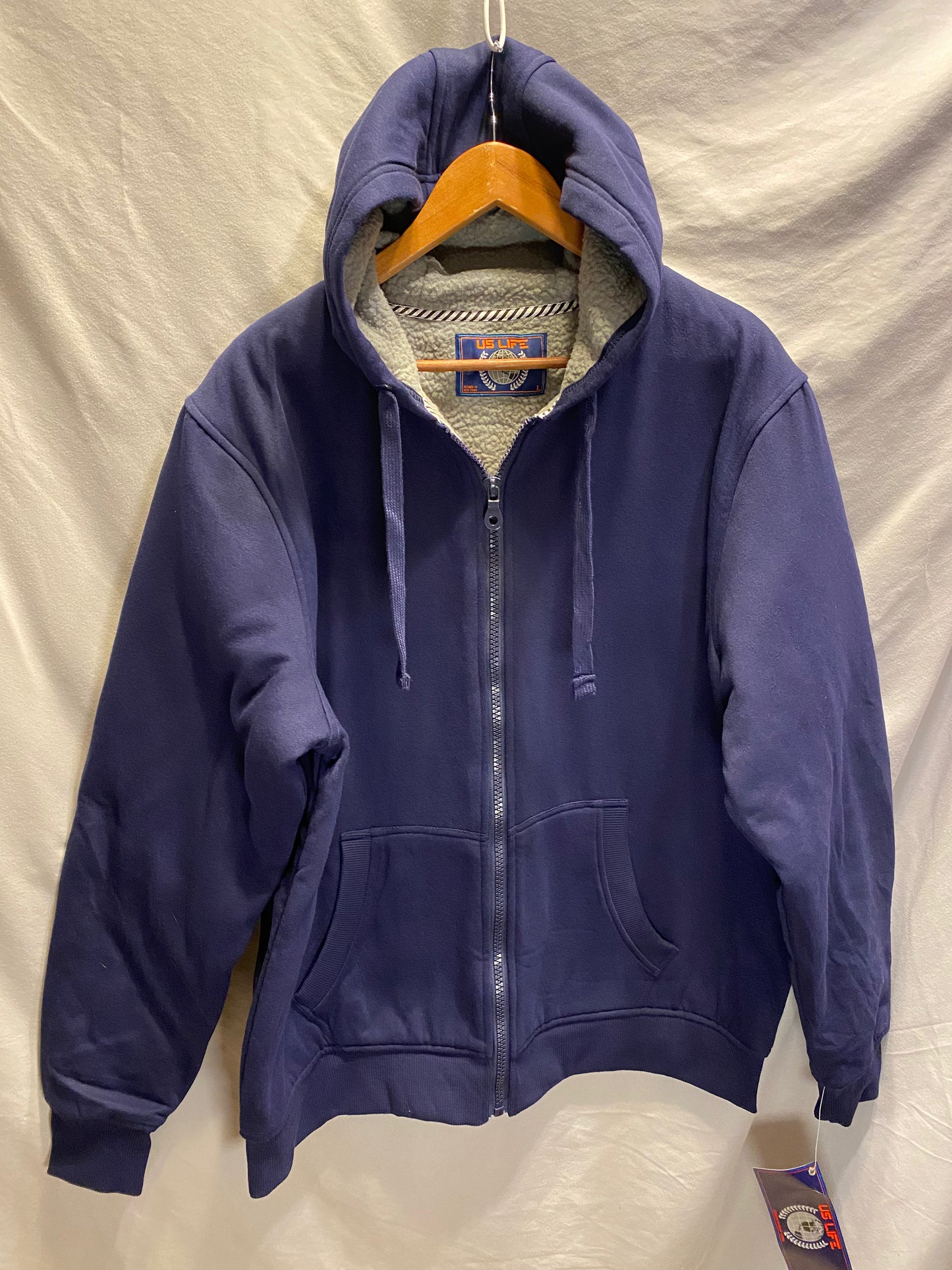 US Life Men's Large Full Zip Lined Hoodie NWT