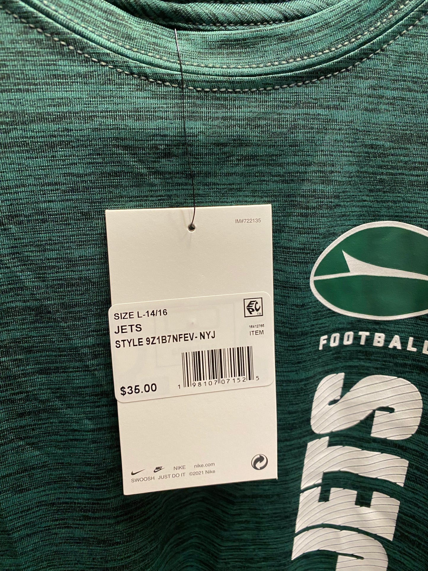 Nike NFL New York Jets Youth Large Dri-Fit T-Shirt  NWT